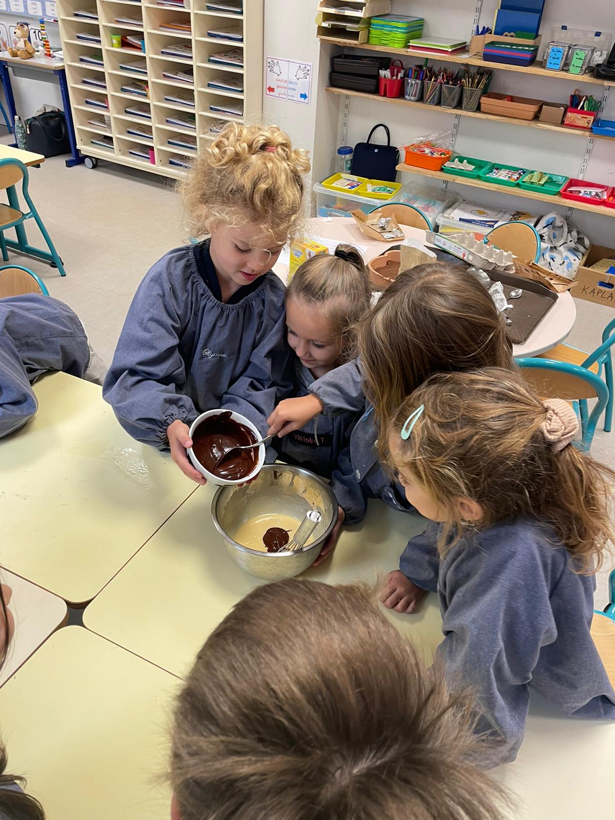 Confection d’un bon gâteau d’anniversaire en classe de Grande Section. 